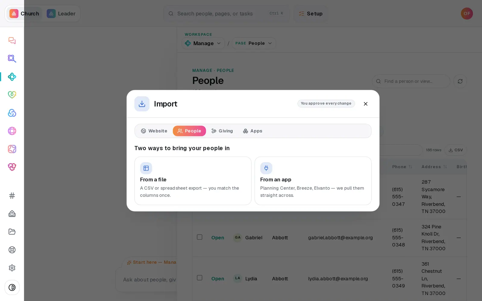 In **Import**, choose the **Apps** tab