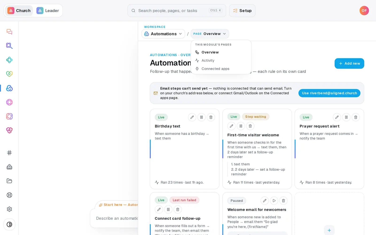 In **Automations**, choose **Connected apps** from the page menu