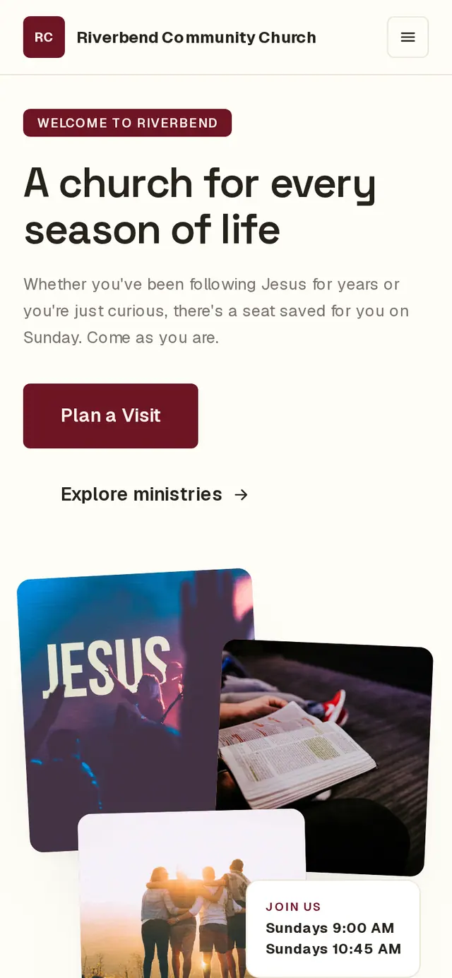 Open your church's website and look for service times on the home page