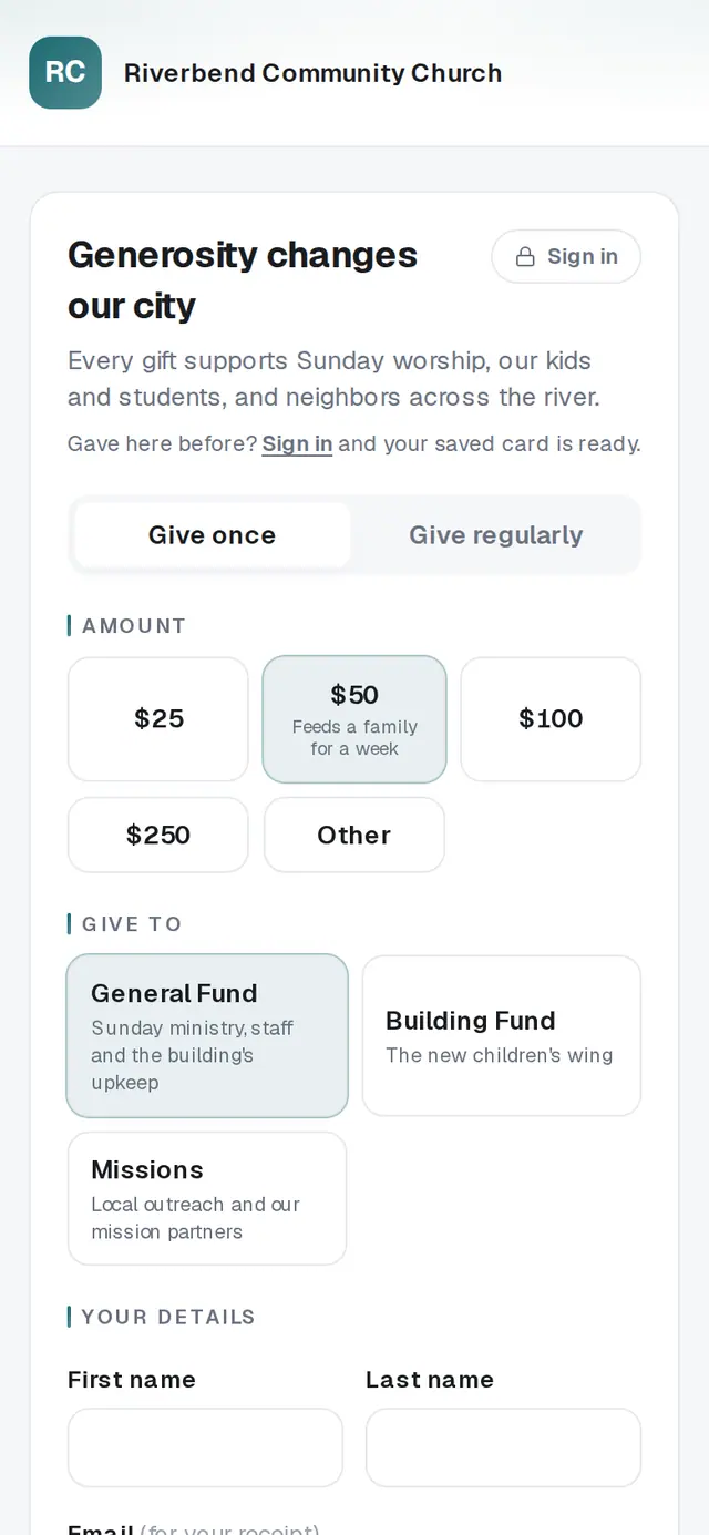 Open your church's giving page