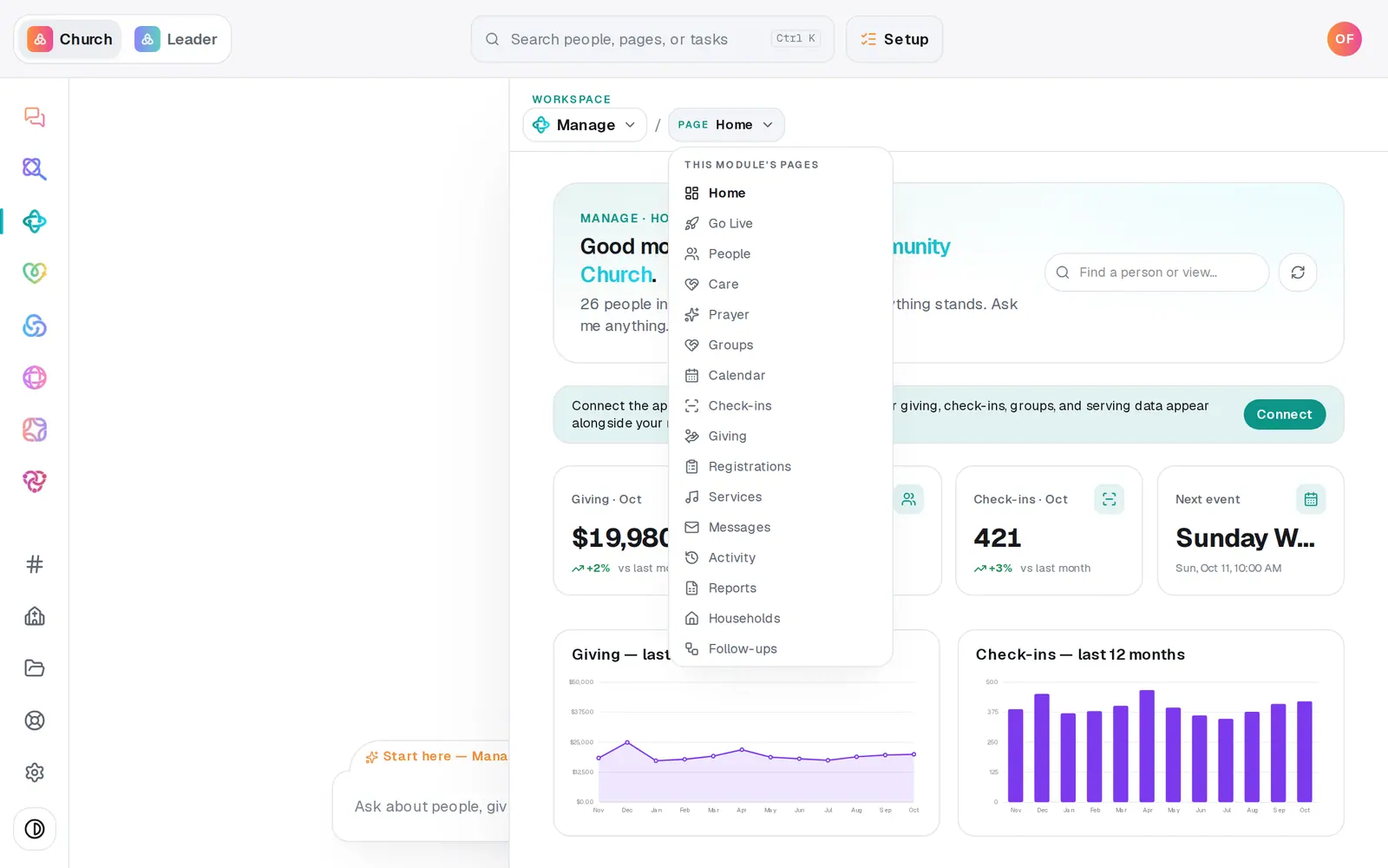 In **Manage**, press **Page** and choose **Go Live**