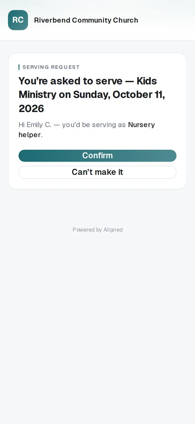 Tap the link in your church's **Can you serve …?** email