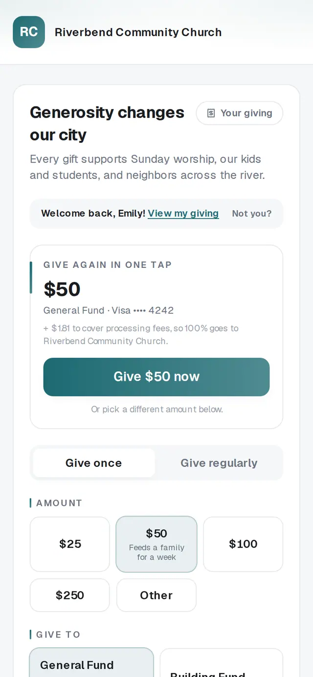 Open **Your giving**