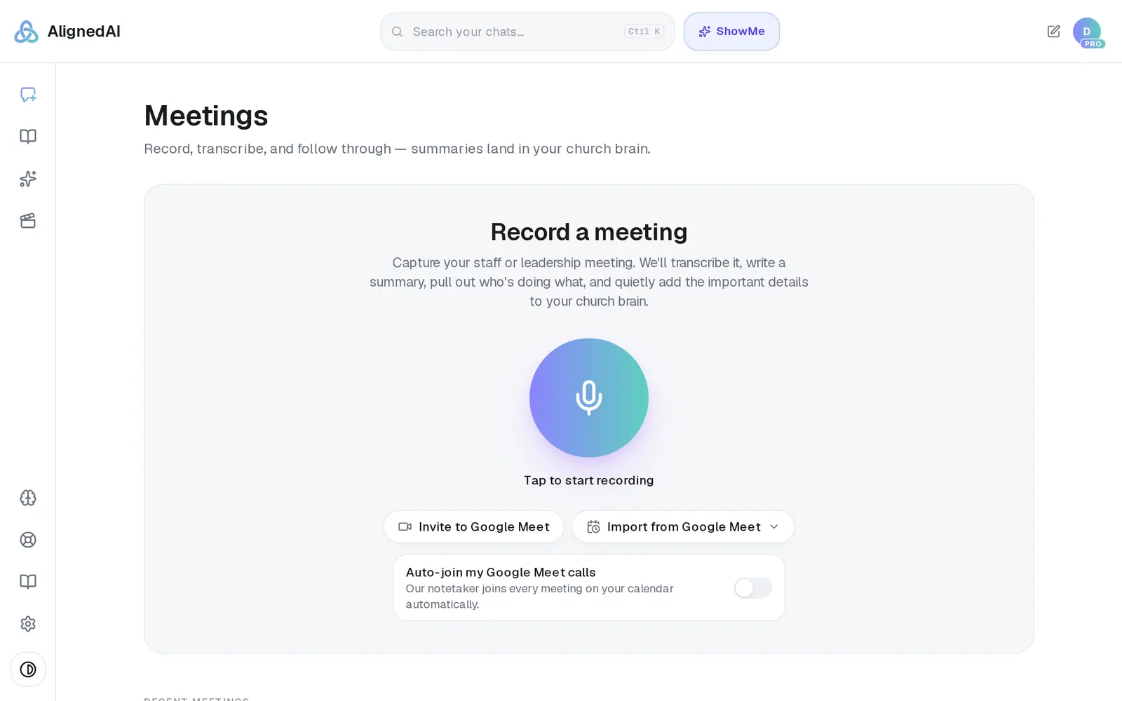 On **Meetings**, press **Import from Google Meet**
