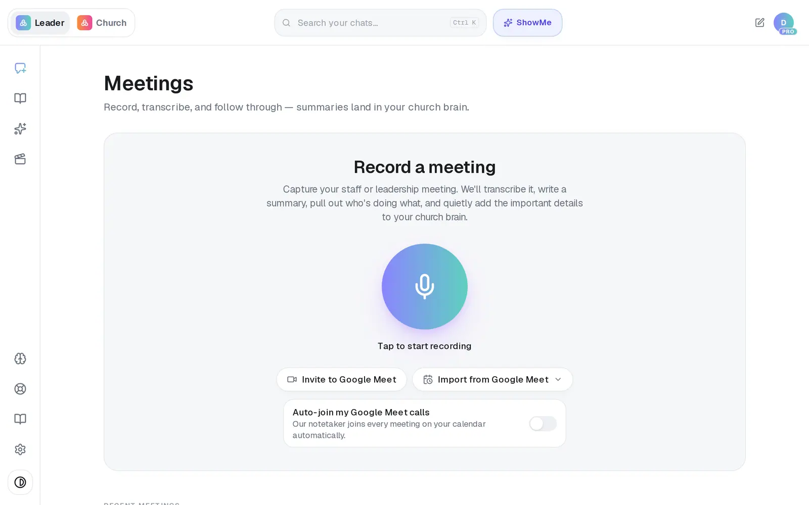 On **Meetings**, press **Import from Google Meet**